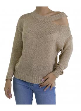 Maglia in lurex con dettaglio sulla spalla 